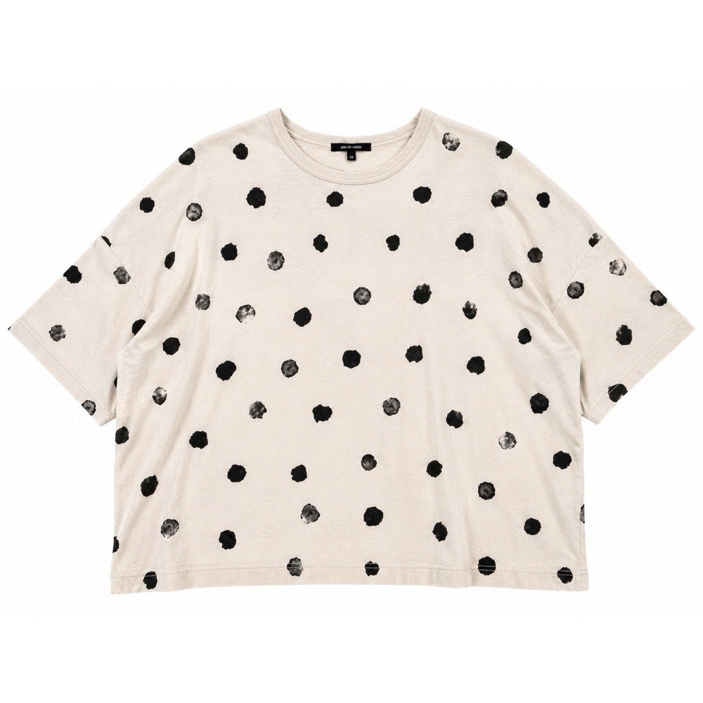 Pas de Calais Tee M Ivory Polka Dot Oversized Lagenlook Japanese Designer